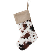 Cow Print Christmas Stocking with Burlap Cuff - Ready to Ship