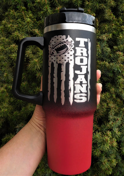 30 Ounce Trojans Football Black and Red Tumbler with Lid