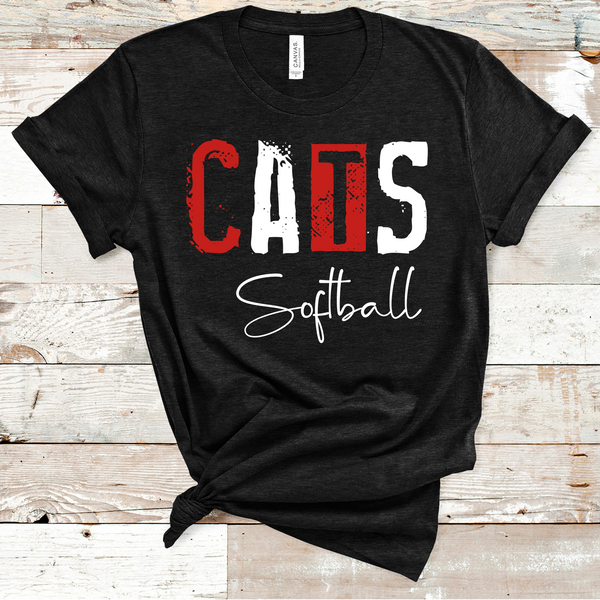 Cats Softball Grunge Red and White Direct to Film Transfer - 10 to 14 Day Ship Time