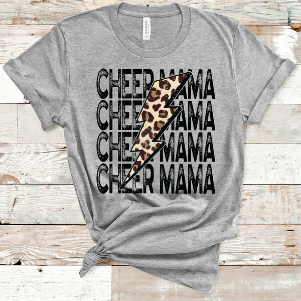 Cheer Mama Black Leopard Lightning Bolt Direct to Film Transfer - 10 to 14 Day Ship Time