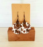 Cow Print Acrylic Dangle Earrings with Faux Leather Hanging Tab