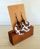 Cow Print Acrylic Dangle Earrings with Faux Leather Hanging Tab