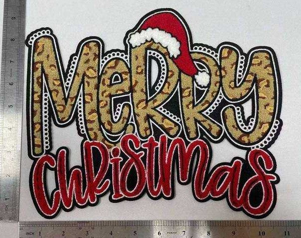 Merry Christmas Leopard Iron On Chenille Patch - Preorder 1 - 2 Week TAT