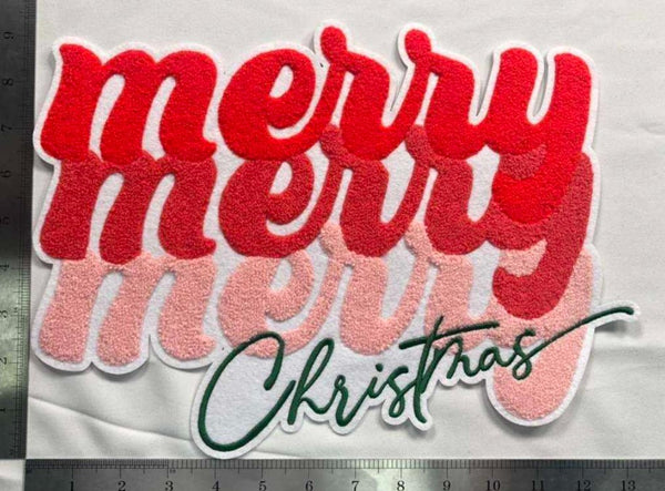 Merry Merry Merry Christmas Iron On Chenille Patch - Preorder 1 - 2 Week TAT