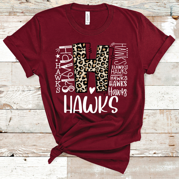 Hawks Leopard Typography White Word Art Direct to Film Transfer - 10 to 14 Day Ship Time