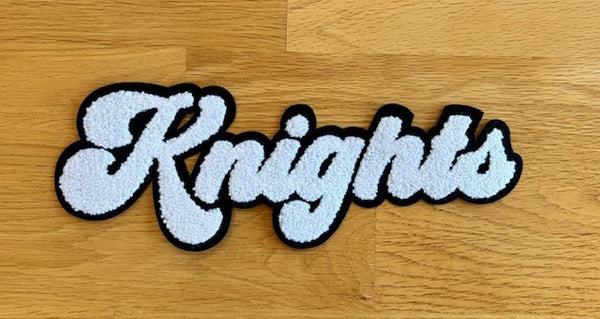 Knights Black and White Chenille Patch with Adhesive Backing - Preorder