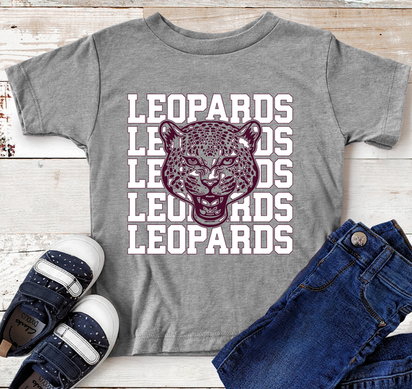 Leopards Stack White and Maroon Direct to Film Transfer - YOUTH SIZE - 10 to 14 Day Ship Time