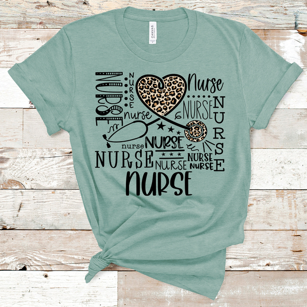 Nurse Leopard Typography Word Art Direct to Film Transfer - 10 to 14 Day Ship Time