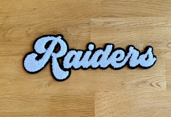 Raiders Black and White Chenille Patch with Adhesive Backing - Preorder