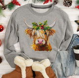 Christmas Hand Painted Look Highland Cow Direct to Film Transfer - 7 Day TAT