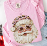 Christmas Hand Painted Look Pink Leopard Santa Direct to Film Transfer - 7 Day TAT