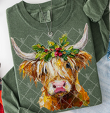 Christmas Hand Painted Look Highland Cow Direct to Film Transfer - 7 Day TAT