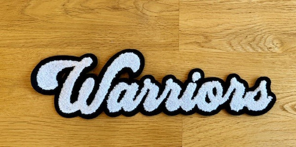 Warriors Black and White Chenille Patch with Adhesive Backing - Preorder