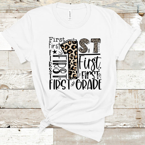 1st Grade Leopard Typography Word Art Direct to Film Transfer - 10 to 14 Day Ship Time