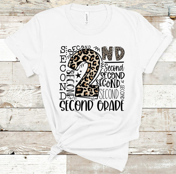 2nd Grade Leopard Typography Word Art Direct to Film Transfer - 10 to 14 Day Ship Time