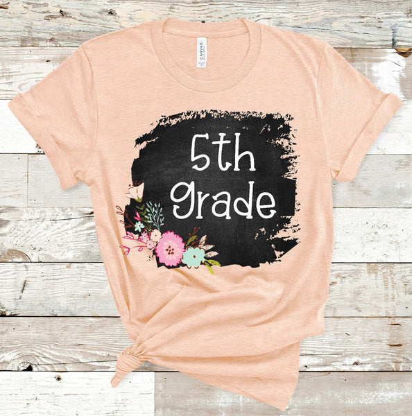 5th Grade Floral Chalkboard Back To School Screen Print Transfer - Adult - RTS