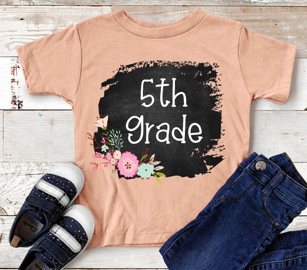5th Grade Floral Chalkboard Back To School Screen Print Transfer Youth - RTS