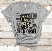 5th Grade Leopard Typography Word Art Direct to Film Transfer - 10 to 14 Day Ship Time