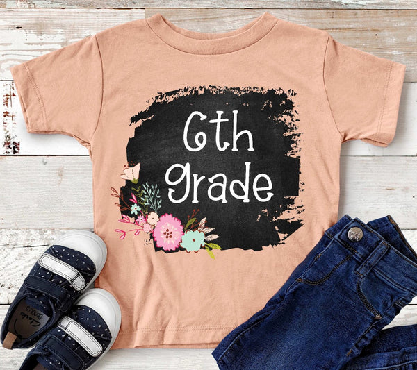 6th Grade Floral Chalkboard Back To School Screen Print Transfer Youth - RTS