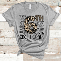 6th Grade Leopard Typography Word Art Direct to Film Transfer - 10 to 14 Day Ship Time