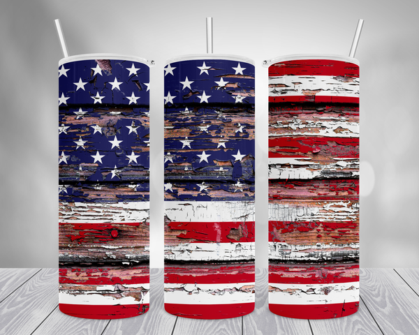American Flag Distressed Wood Sublimation Transfer for 20 Ounce Skinny Tumbler - SUBLIMATION TRANSFER - RTS