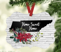 Wholesale Tennessee State Home Sweet Home with Poinsettias Ornaments -  Set of 5 - 5 Day TAT