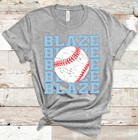 Blaze Light Blue Text Baseball Adult Size Direct to Film Transfer - 10 to 14 Day Ship Time