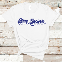 Blue Jackets Retro Font Royal Blue and White Direct to Film Transfer - 10 to 14 Day Ship Time