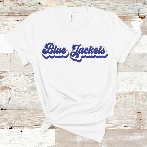 Blue Jackets Retro Font Royal Blue and White Direct to Film Transfer - 10 to 14 Day Ship Time