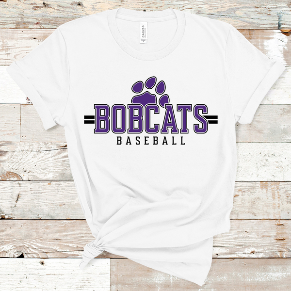 Bobcats Baseball with Paw Purple and Black Text Direct to Film Transfer - 10 to 14 Day Ship Time
