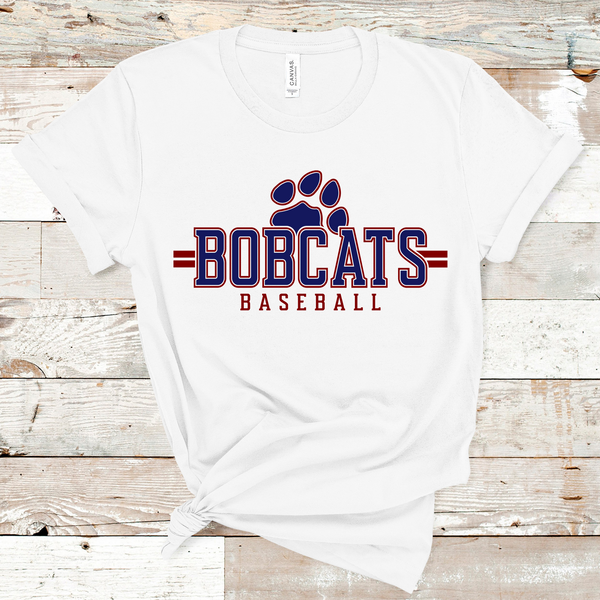 Bobcats Baseball with Paw Crimson Red and Navy Blue Text Direct to Film Transfer - 10 to 14 Day Ship Time