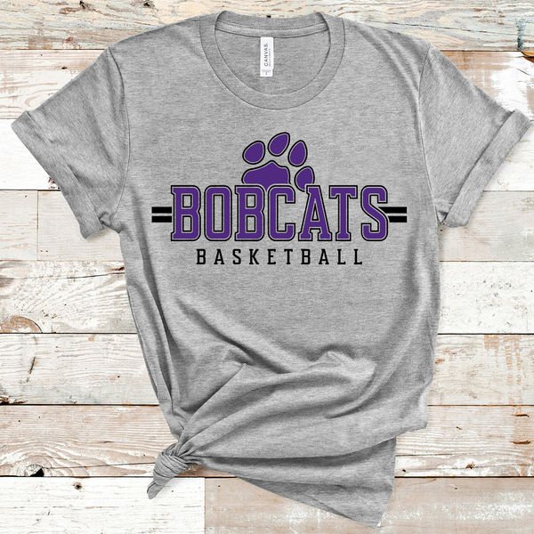 Bobcats Basketball with Paw Purple and Black Text Direct to Film Transfer - 10 to 14 Day Ship Time