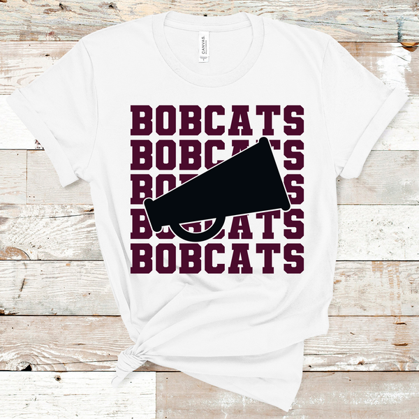 Bobcats Stacked Mascot Cheer Maroon Text Adult Size Direct to Film Transfer - 10 to 14 Day Ship Time