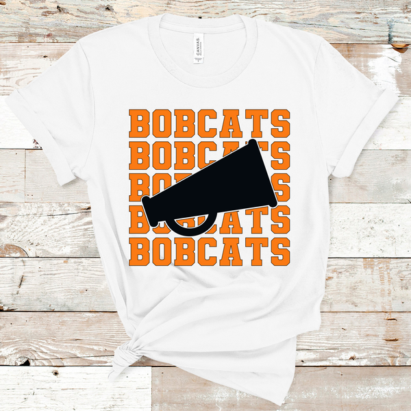 Bobcats Stacked Mascot Cheer Megaphone Orange and Black Adult Size Direct to Film Transfer - 10 to 14 Day Ship Time