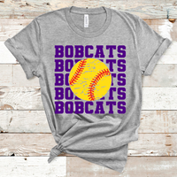 Bobcats Stacked Mascot Softball Purple Text Adult Size Direct to Film Transfer - 10 to 14 Day Ship Time