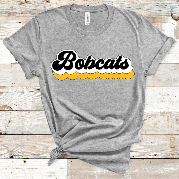 Bobcats Retro Font Gold, White, and Black Direct to Film Transfer - 10 to 14 Day Ship Time