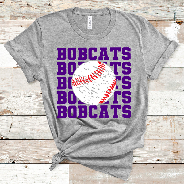 Bobcats Stacked Mascot Baseball Purple Text Adult Size Direct to Film Transfer - 10 to 14 Day Ship Time