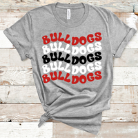 Bulldogs Wavy Retro Mascot Red, White, and Black Direct to Film Transfer - 10 to 14 Day Ship Time