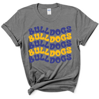 Bulldogs Wavy Retro Mascot Gold and Royal Blue Direct to Film Transfer - 10 to 14 Day Ship Time