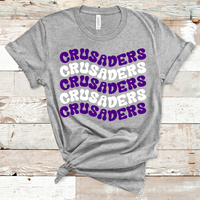 Crusaders Wavy Retro Mascot Purple and White Direct to Film Transfer - 10 to 14 Day Ship Time