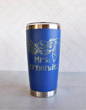 20 Ounce Custom Teacher Appreciation Tumbler with Flowers and Pencil - Ready to Ship