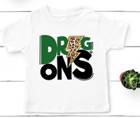 Dragons Lightning Bolt Mascot Green and Black Direct to Film Transfer - YOUTH SIZE - 10 to 14 Day Ship Time