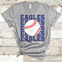Eagles Stacked Mascot Baseball Royal Text Direct to Film Transfer - 10 to 14 Day Ship Time