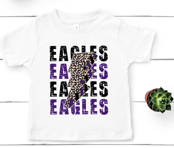 Eagles Stacked Lighting Bolt Purple and Black Direct to Film Transfer - YOUTH SIZE - 10 to 14 Day Ship Time