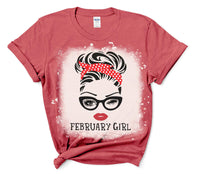 February Girl Messy Bun with Glasses - SUBLIMATION TRANSFER - RTS