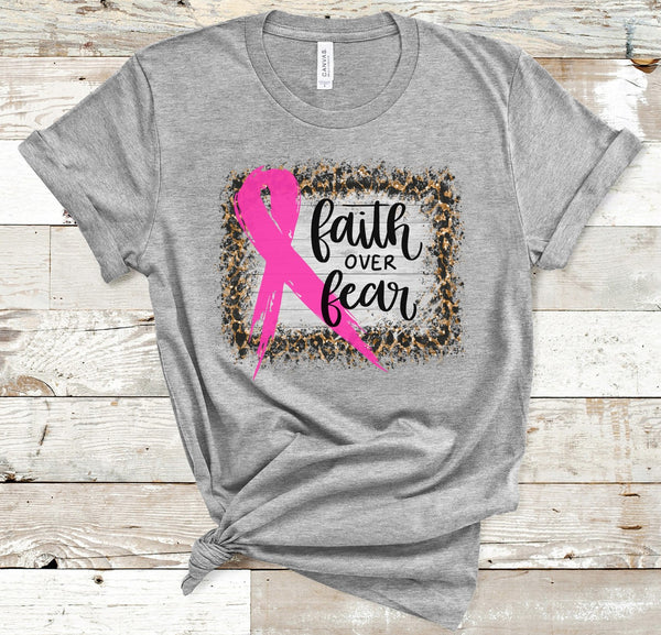 Faith Over Fear Wood Background Breast Cancer Screen Print Transfer - HIGH HEAT FORMULA - RTS