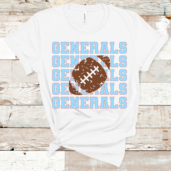 Generals Stacked Mascot Football Columbia Blue and Red Text Direct to Film Transfer - 10 to 14 Day Ship Time