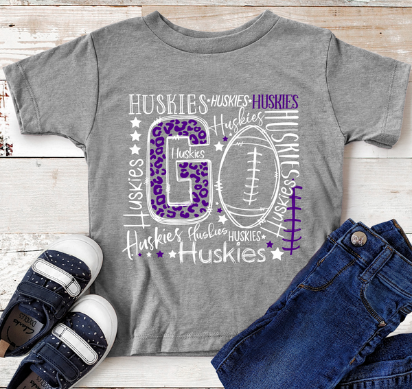 Go Huskies Football Typography Purple and White Direct to Film Transfer - YOUTH SIZE - 10 to 14 Day Ship Time