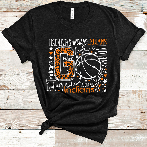 Go Indians Basketball Typography Orange and White Word Art Direct to Film Transfer - 10 to 14 Day Ship Time