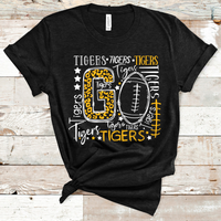 Go Tigers Football Typography Gold and White Word Art Direct to Film Transfer - 10 to 14 Day Ship Time